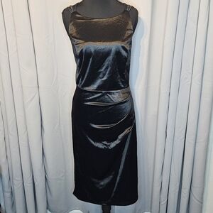 Grace Karin | Black Satin Midi Cocktail Dress | NWT